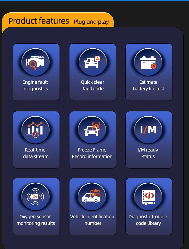 Outil de Diagnostic de Voiture OBD2 Complet, Scanner Automobile, Dépanneur, Vérification des Défauts du Moteur