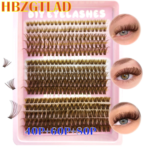 HBZGTLAD Spikes 40P-120P grappes de cils marron naturellement 240 grappes faux cils extensions de cils cils vaporeux