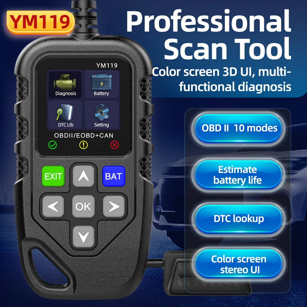 Outil de Diagnostic de Voiture OBD2 Complet, Scanner Automobile, Dépanneur, Vérification des Défauts du Moteur