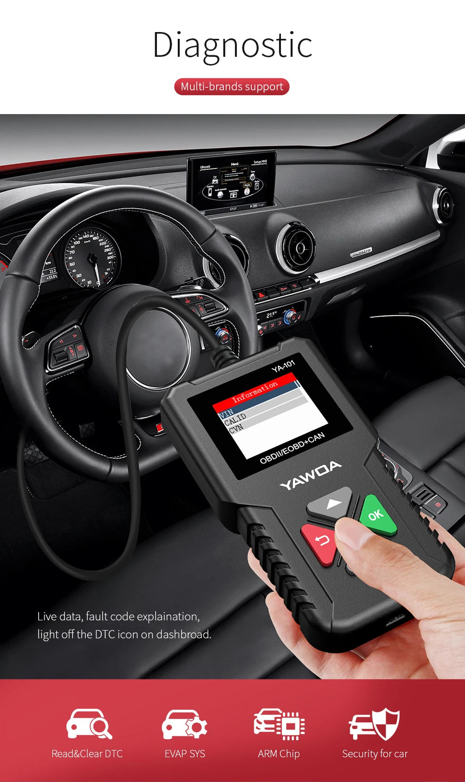 EDIAG YA101 lecteur de Code OBDII/EOBD outil de Diagnostic OBD 2 mise à jour YA-101 outil de Diagnostic Obdii en ligne gratuit