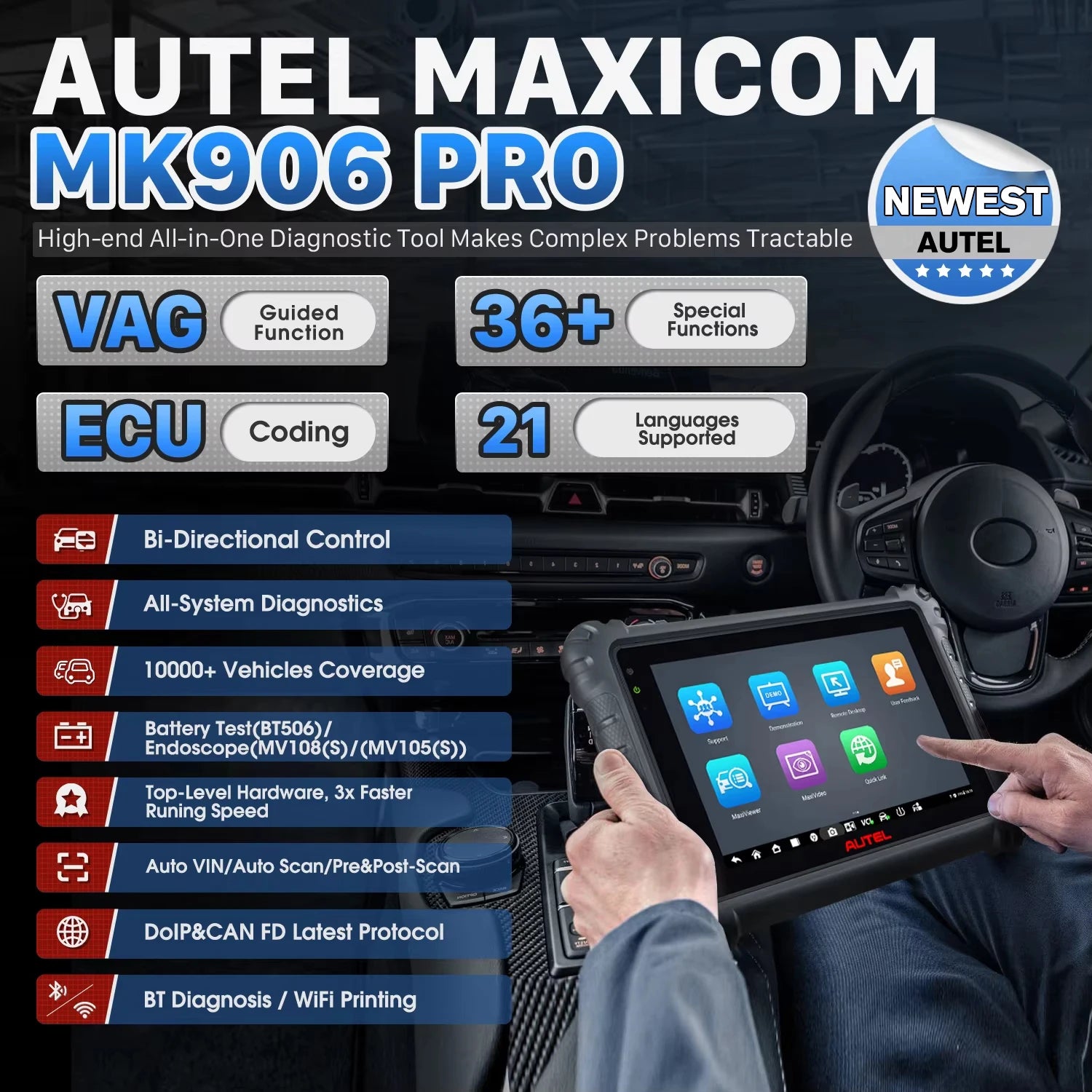 Autel MaxiCOM MK906S PRO MK906PRO Scanner de Diagnostic automatique outil de Diagnostic de libération OBD2 ECU codage outils de Diagnostic PK MS906BT