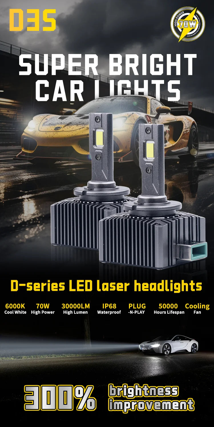 Phares de voiture LED série D D1S, ampoules cachées D2S D3S D4S D5S D8S Turbo lumières 30000LM 6000K, lampe automatique CANbus sans erreur Plug & Play