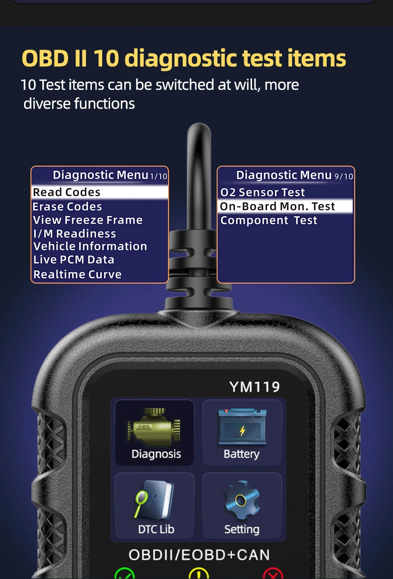Outil de Diagnostic de Voiture OBD2 Complet, Scanner Automobile, Dépanneur, Vérification des Défauts du Moteur
