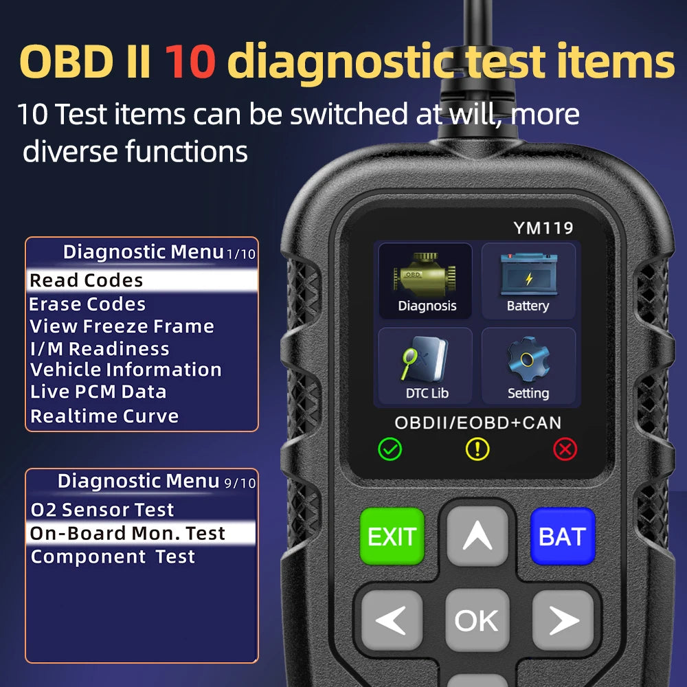 Outil de Diagnostic de Voiture OBD2 Complet, Scanner Automobile, Dépanneur, Vérification des Défauts du Moteur
