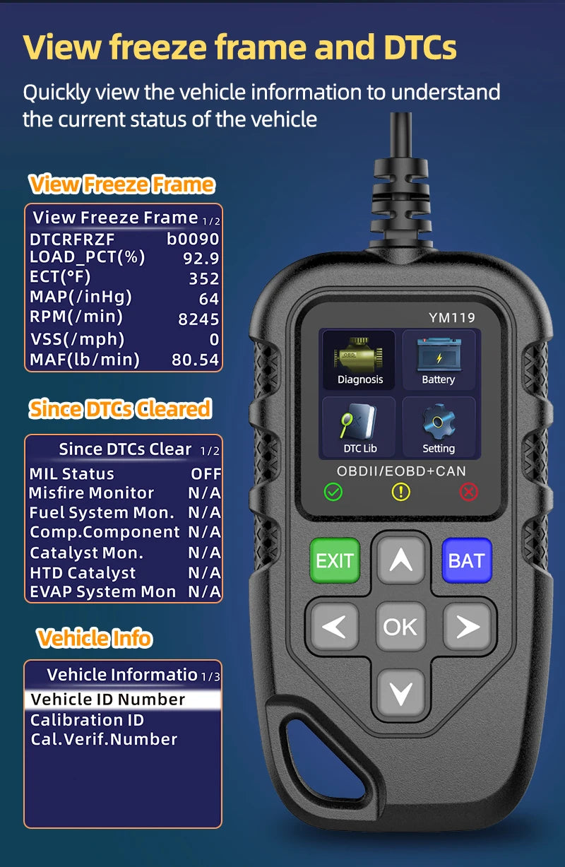 Outil de Diagnostic de Voiture OBD2 Complet, Scanner Automobile, Dépanneur, Vérification des Défauts du Moteur