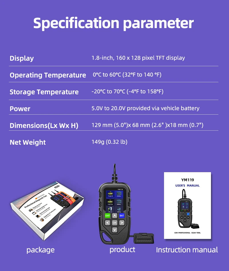 Outil de Diagnostic de Voiture OBD2 Complet, Scanner Automobile, Dépanneur, Vérification des Défauts du Moteur