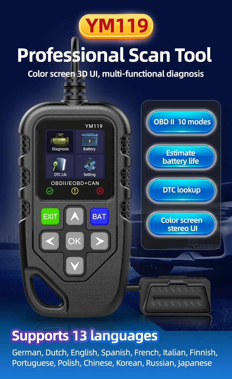 Outil de Diagnostic de Voiture OBD2 Complet, Scanner Automobile, Dépanneur, Vérification des Défauts du Moteur