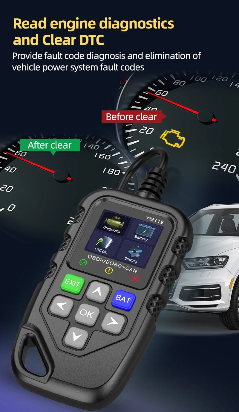 Outil de Diagnostic de Voiture OBD2 Complet, Scanner Automobile, Dépanneur, Vérification des Défauts du Moteur